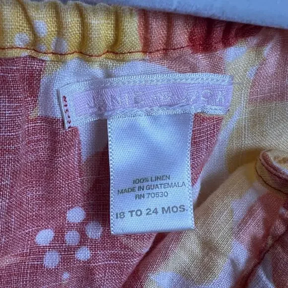 Janie and Jack Linen Sundress Orange Yellow Floral Tiered 18-24 Months - Picture 7 of 8